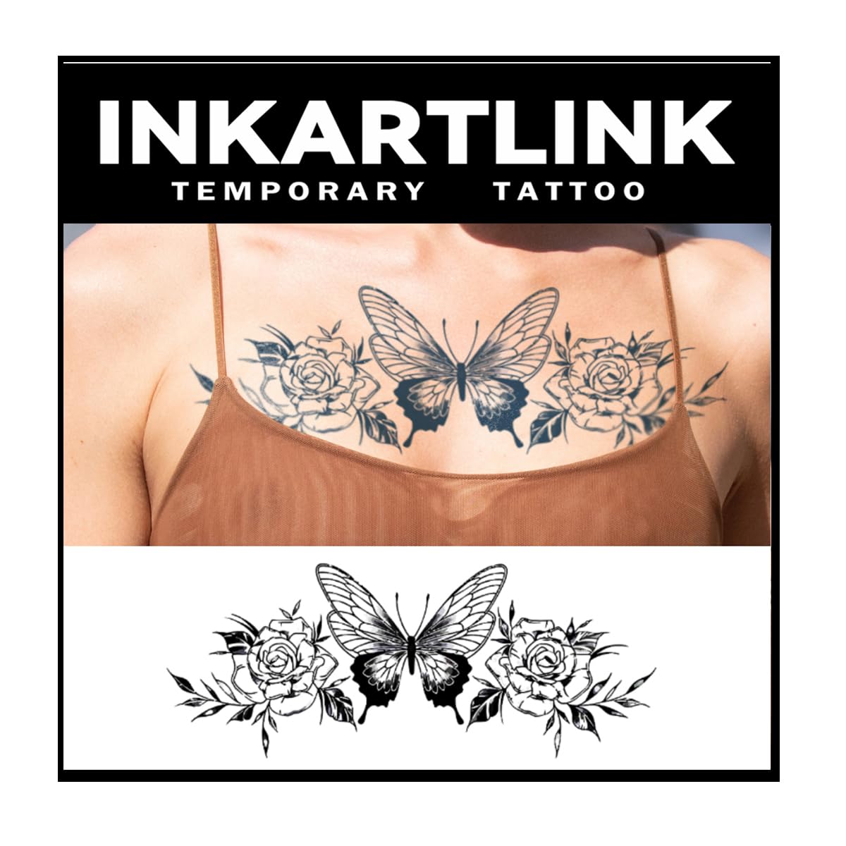 Inkartlink Extra-Large Flower Butterfly Temporary Tattoos - Waterproof, Lasts 1-2 Weeks