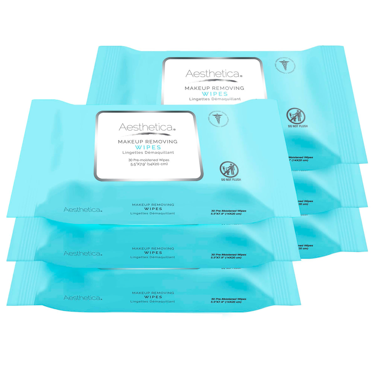 Aesthetica Makeup Removing Wipes - Hypoallergenic, Oil & Fragrance Free, 180 Wipes, 6 Pack