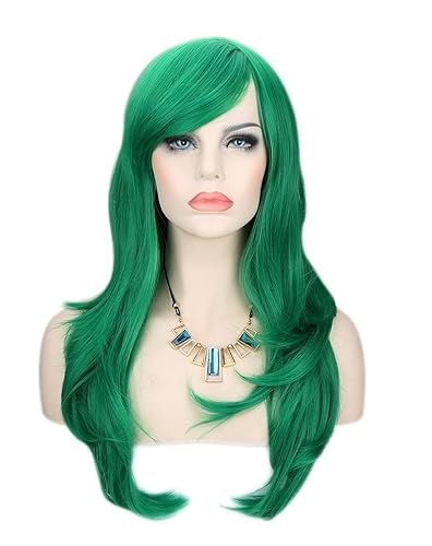 Kalyss 24&quot; Green Curly Wavy Synthetic Wig with Bangs for Women Cosplay Costume Party