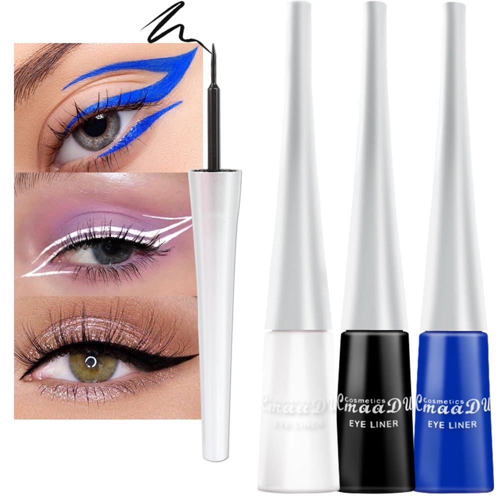 Haoya 3 Colors Liquid Eyeliner Set - Waterproof Black, Blue, White Pens For Women