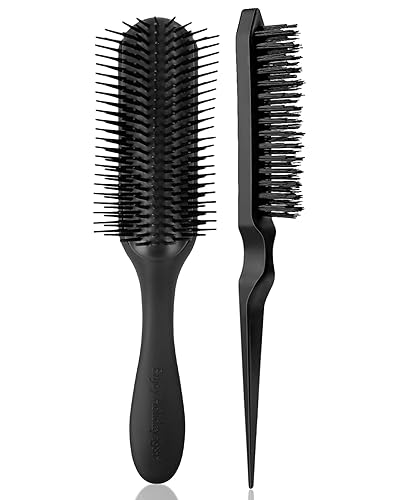 Enjoy Holiday 1981 2 PCS Hair Brush Set - 9 Row Detangling Brushes for Thick Curly Hair, Black