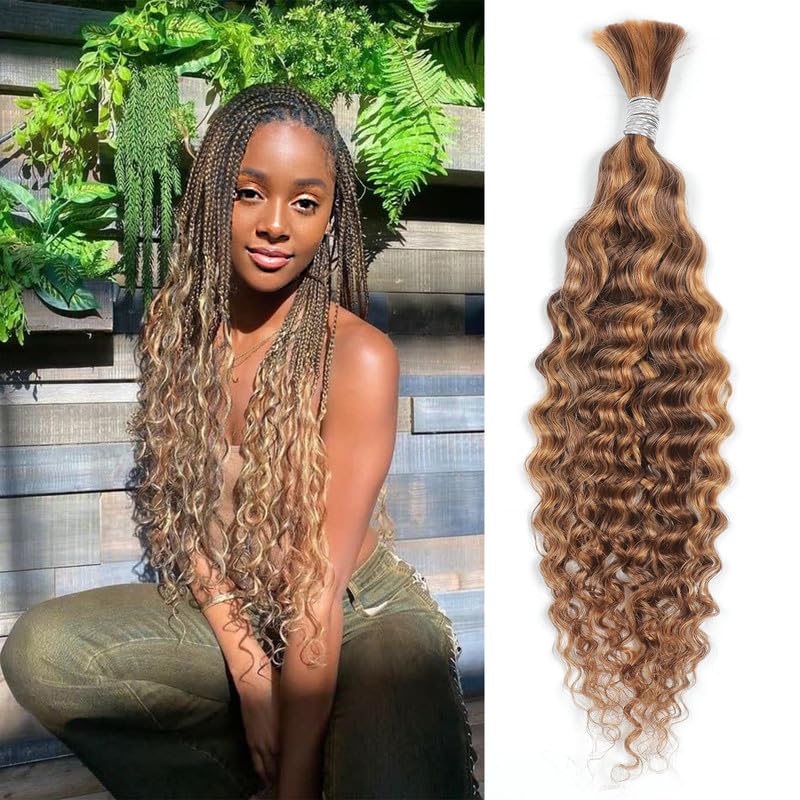 Showcoco Water Wave Bulk Human Hair 22&quot; 4/27# For Braiding, No Weft, 50G -