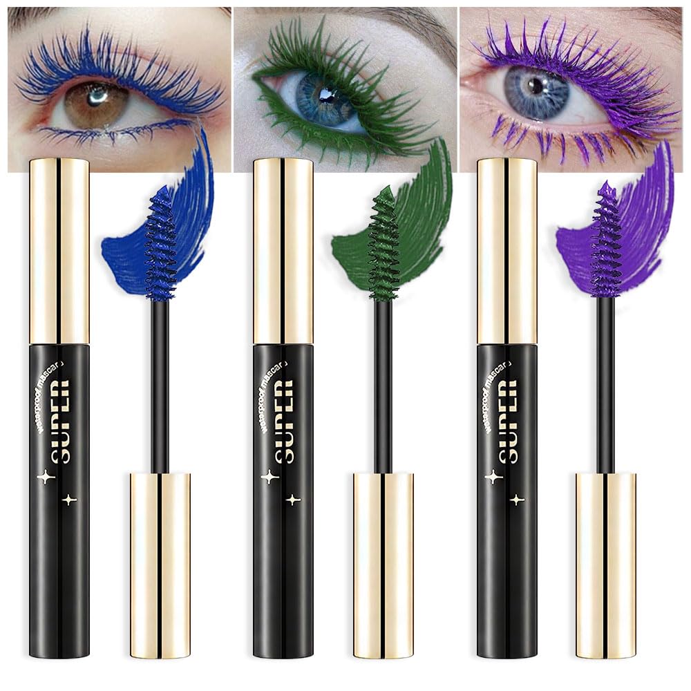 Cakaila 3 Color Mascara Set - Waterproof Green Blue Purple Volumizing For Long-Lasting Lashes