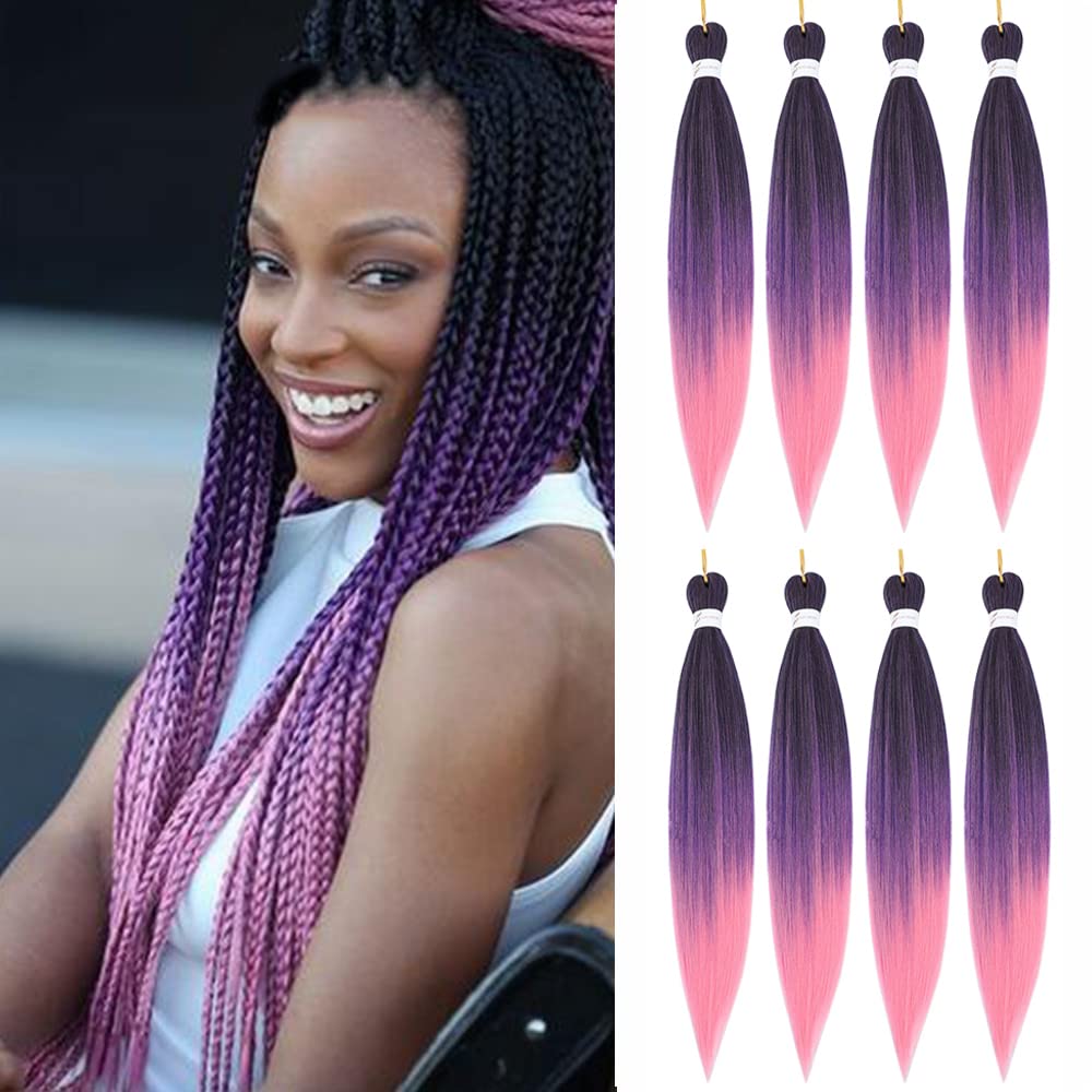 Meiersi 26&quot; Ombre Purple Pink Braiding Hair - 8 Packs Itch Free Synthetic Extensions