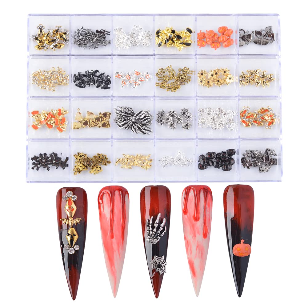 Dshijie 240Pcs Halloween Nail Rhinestones Kit - 3D Witch Pumpkin Bat Glitter For Diy Crafts