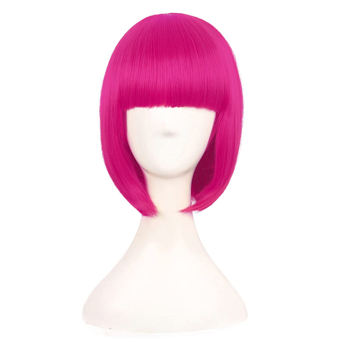 Mapofbeauty Hot Pink 12 Inch Synthetic Straight Bob Wig With Bangs For Fashionable Ladies