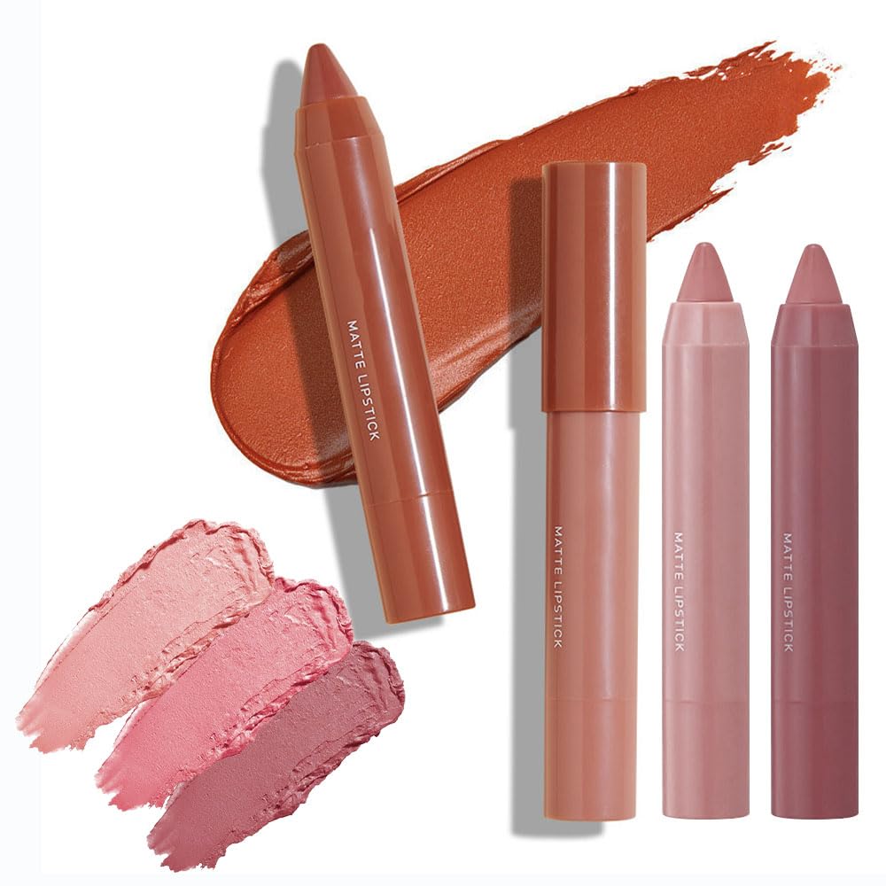 Suake 3 Colors Matt Nude Lipstick Set - Velvet Smooth Waterproof Lip Crayons, Pack Of 3