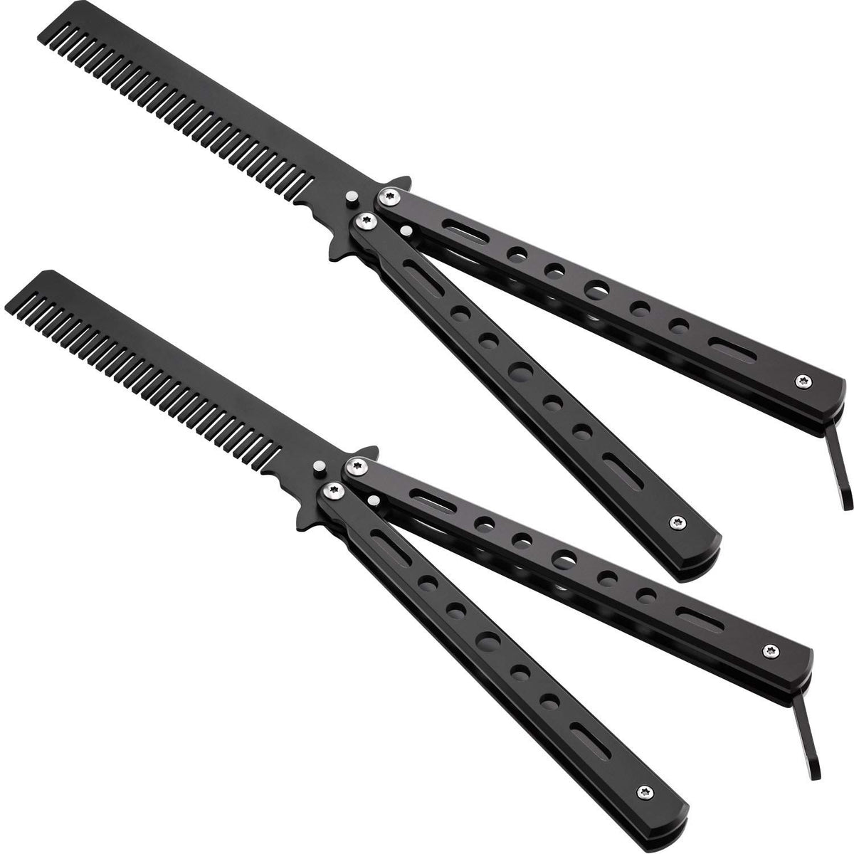 Boao 2-Pack Stainless Steel Folding Combs - Black Hair Styling Tools for Outdoor Sports