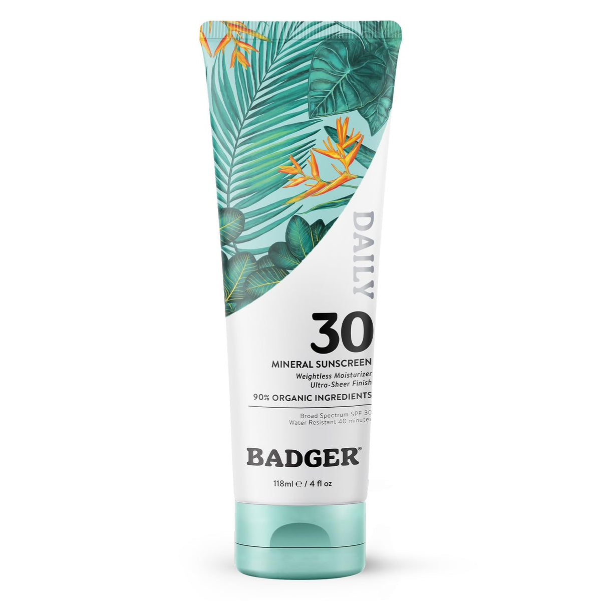 Badger Spf 30 Mineral Sunscreen Lotion, Vegan & Gluten-Free, 4 Fl Oz - Unscented Moisturizer