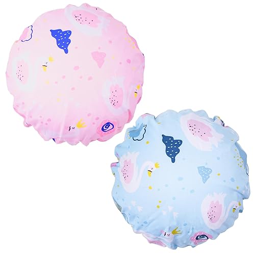 G2Plus 2Pcs Reusable Shower Cap, Cute Cartoon, Double Layer, Hair Dry For Kids, Pink + Cyan