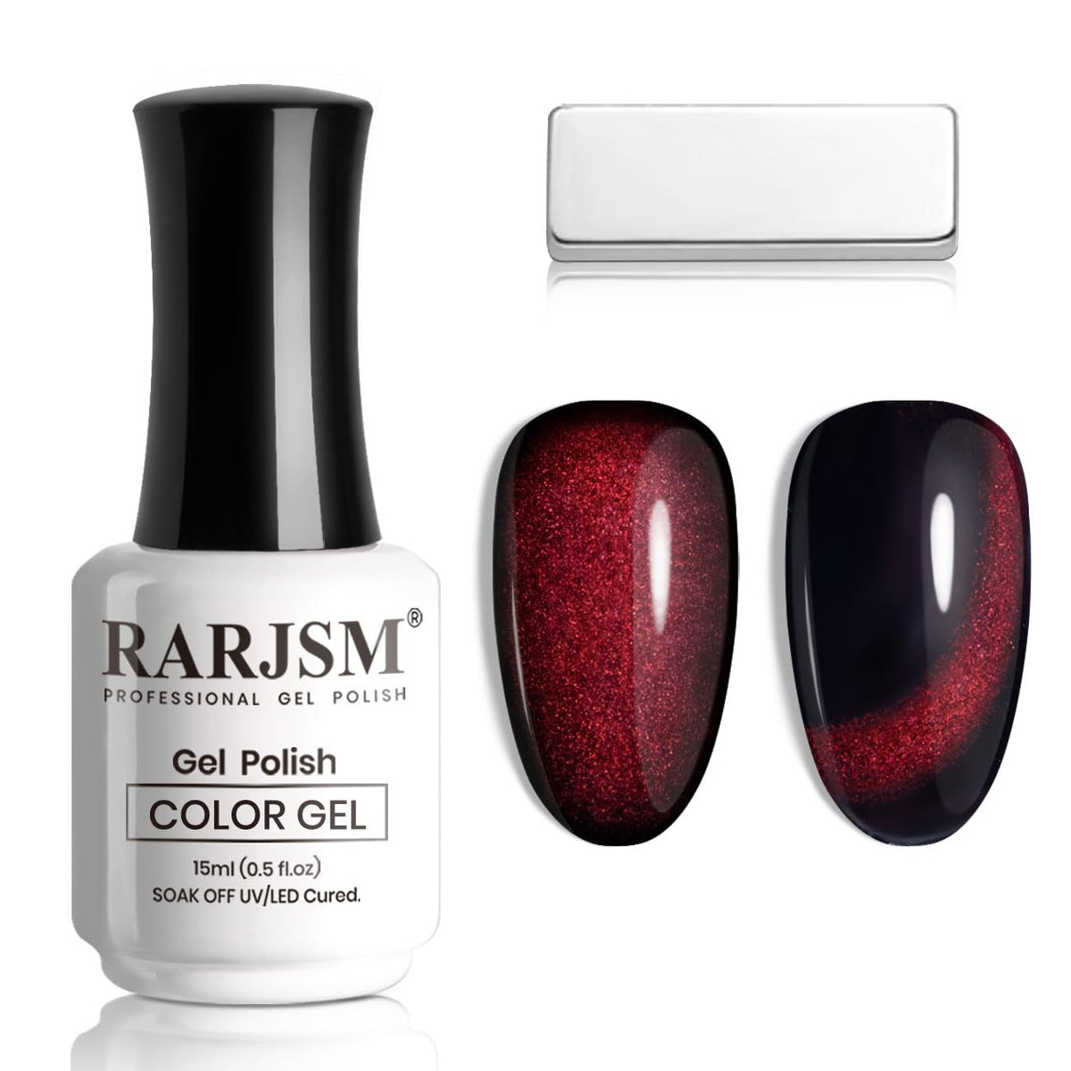 Rarjsm Burgundy Cat Eye Gel Nail Polish 15Ml - Black Red Velvet Glitter For Home Salon Manicure