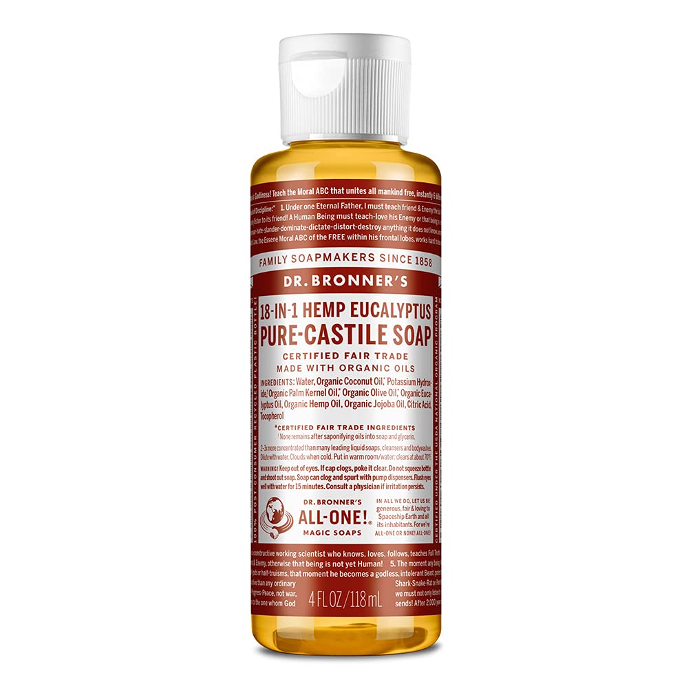 Dr. Bronner'S Pure-Castile Liquid Soap Eucalyptus 4Oz - Organic, Vegan, 18-In-1 Uses