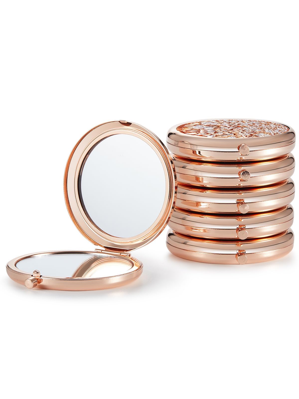 Getinbulk Rose Gold Compact Mirror Set - 6 Double-Sided 1X/2X Makeup Mirrors For Purse