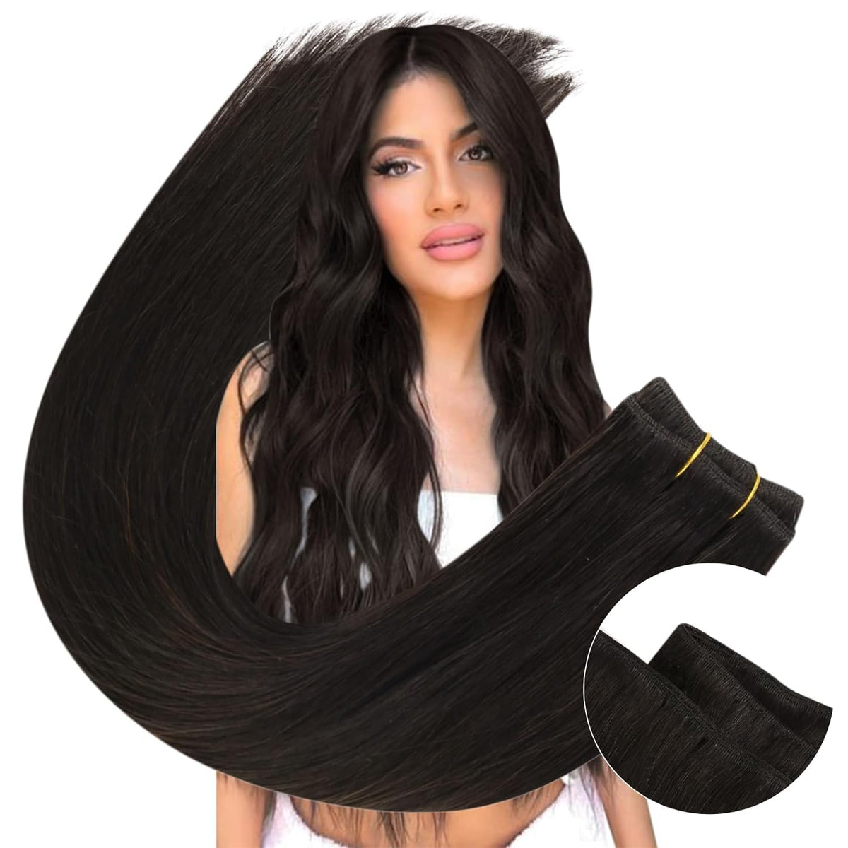 Ugeat 22&quot; Dark Brown Human Hair Weft Extensions, 100G Remy Sew-in for Women