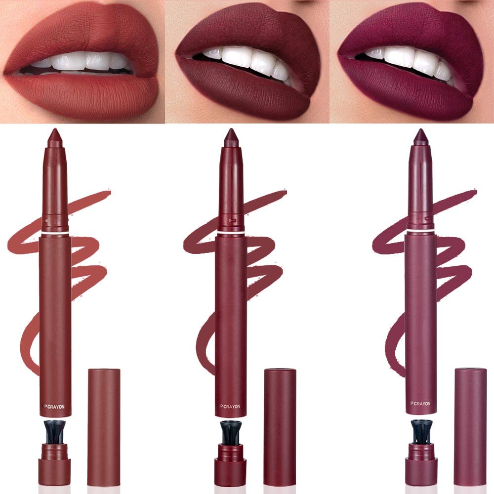 Suake Matte Lipstick Lipliner Set - 3 Waterproof Colors With Built-In Sharpener, Longwear Crayon