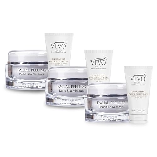 Vivo Facial Peeling Gel - Dead Sea Minerals & Nut Shell Powder Exfoliator, 3-Pack