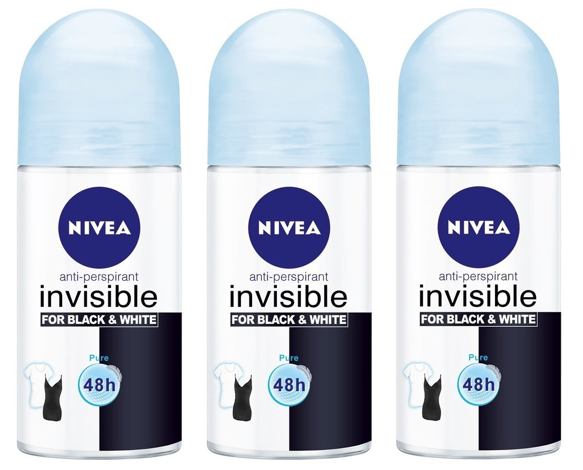 Nivea Invisible For Black & White Women'S Roll-On Deodorant, Pack Of 3, 1.7Oz Each