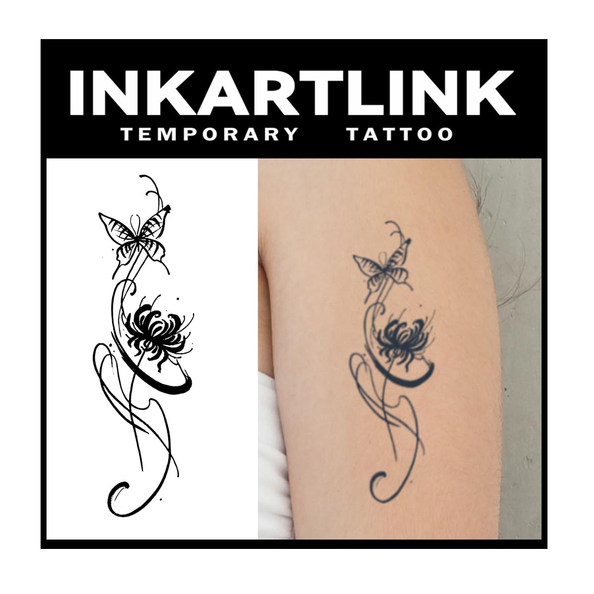 Inkartlink Butterfly & Higanbana Temporary Tattoos - Waterproof, Realistic, Lasts 1-2 Weeks