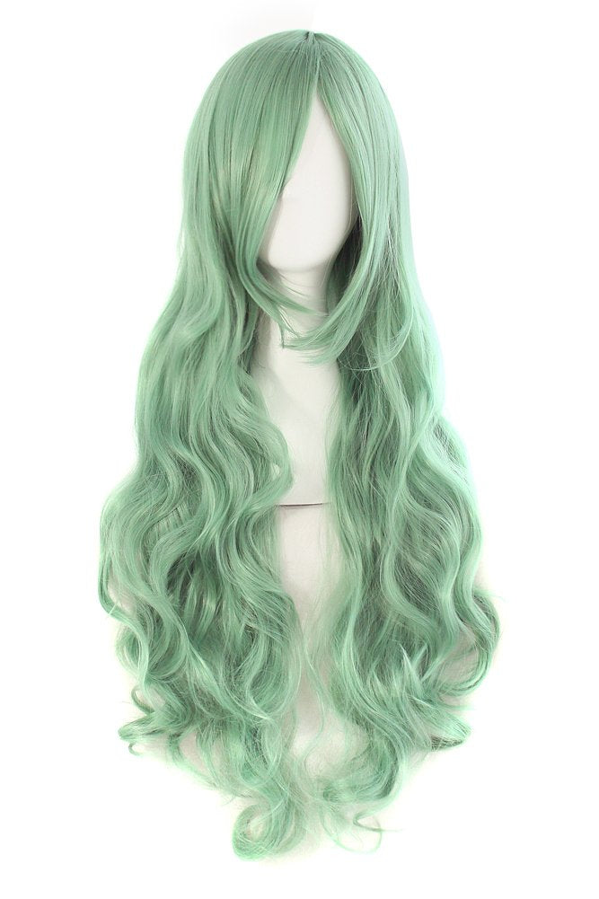 Mapofbeauty 32&quot; Gray Green Long Hair Spiral Curly Cosplay Wig - High Temperature Fiber