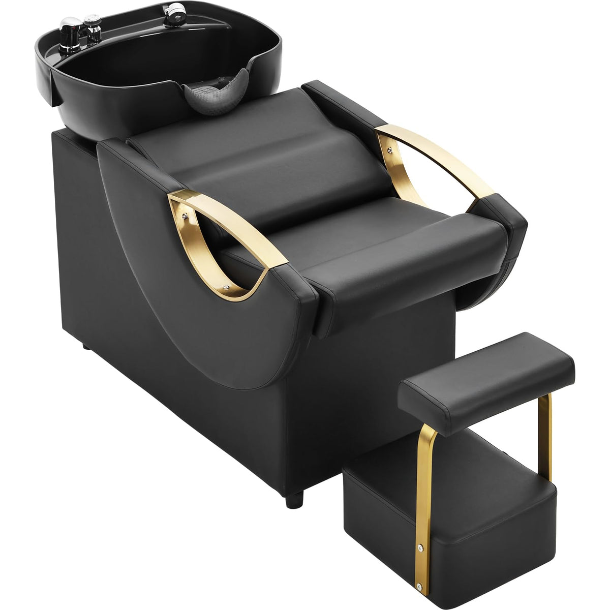 Ijialife Deluxe Shampoo Bowl And Chair Set, Black Abs Plastic Hair Washing Station For Salon