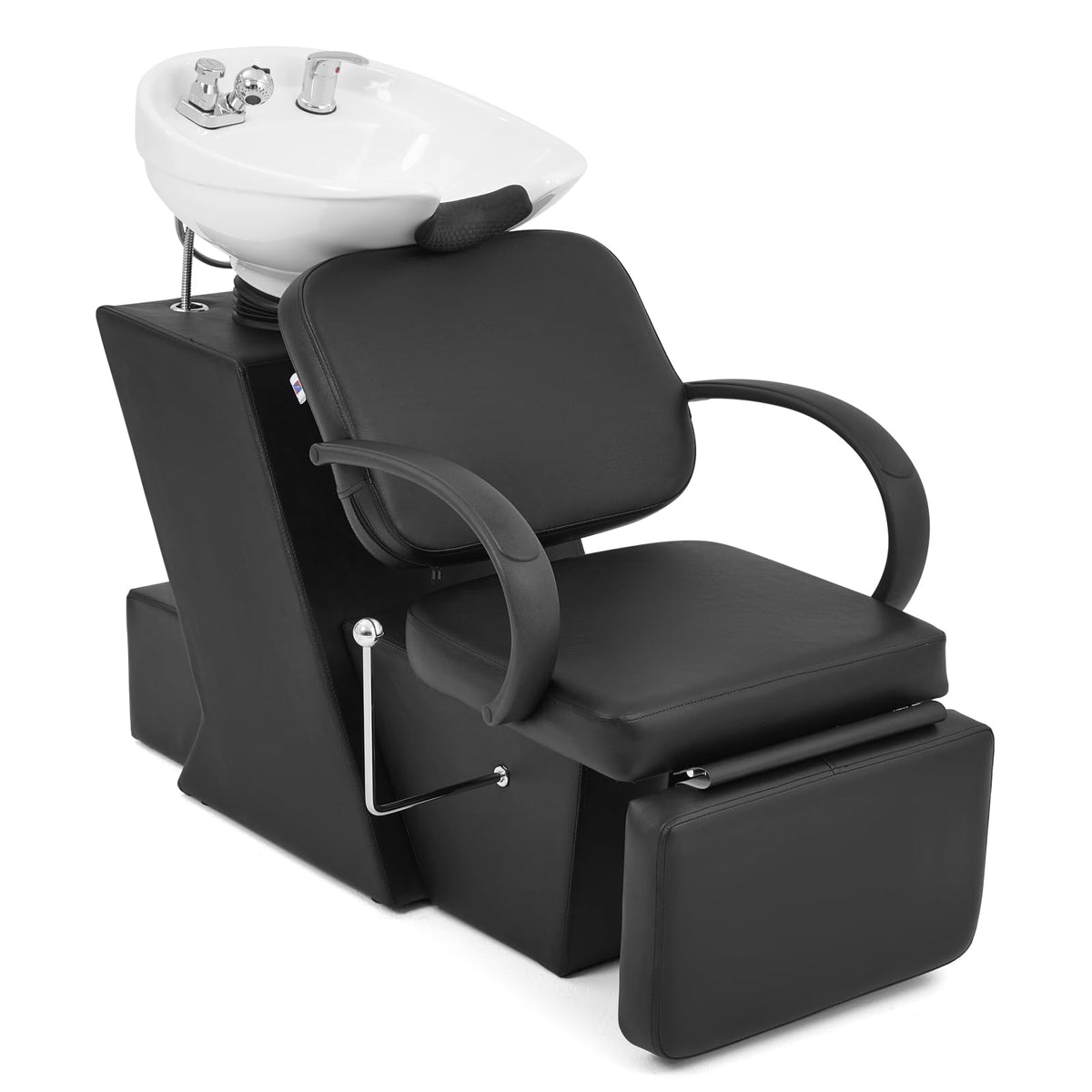 Artist Hand 47&quot; Ceramic Shampoo Bowl With Adjustable Chair & Footrest For Salon & Spa, Black