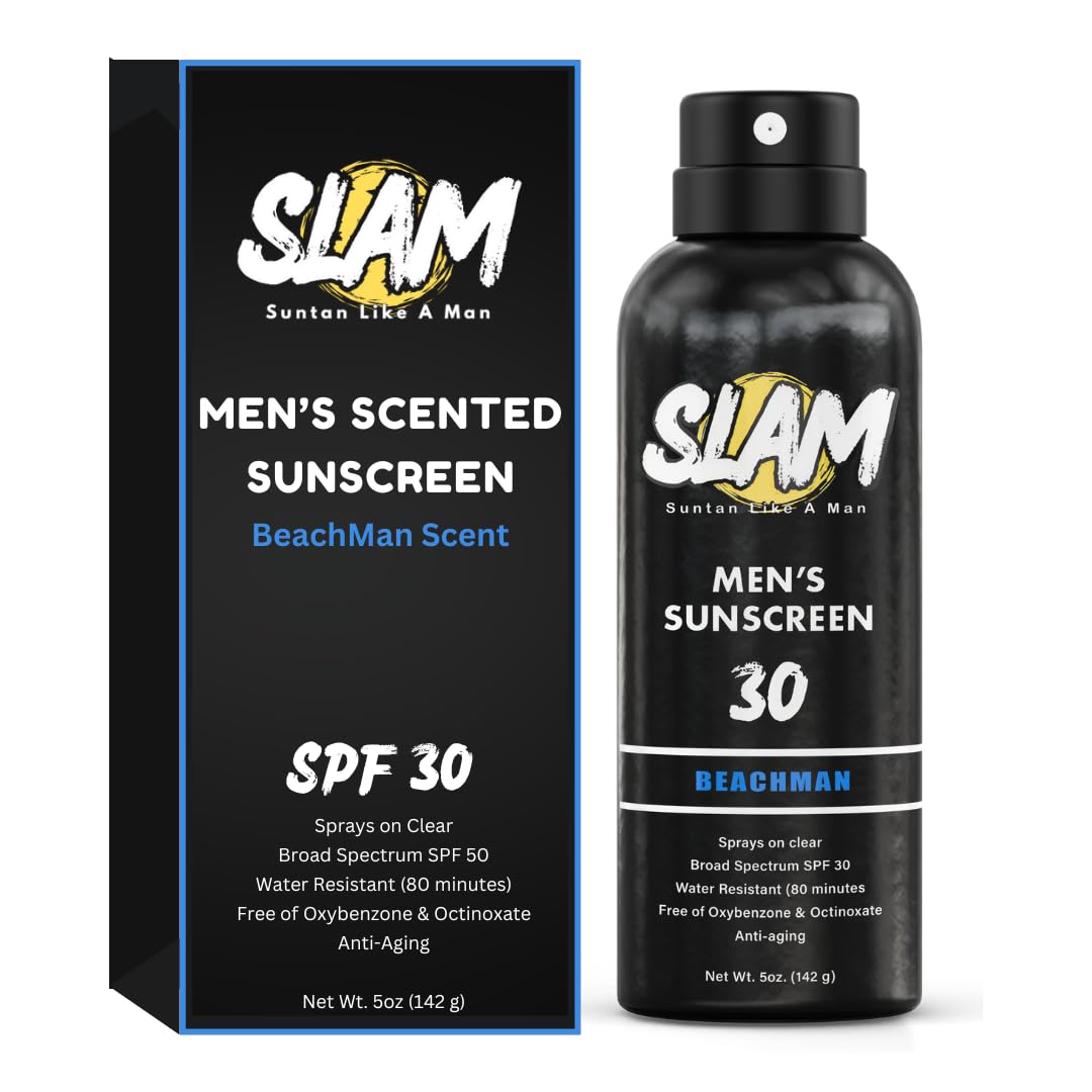 Slam Beachman Men'S Sunscreen Spray Spf 30, Water & Sweat Resistant, Uva/Uvb Protection, 5 Fl Oz