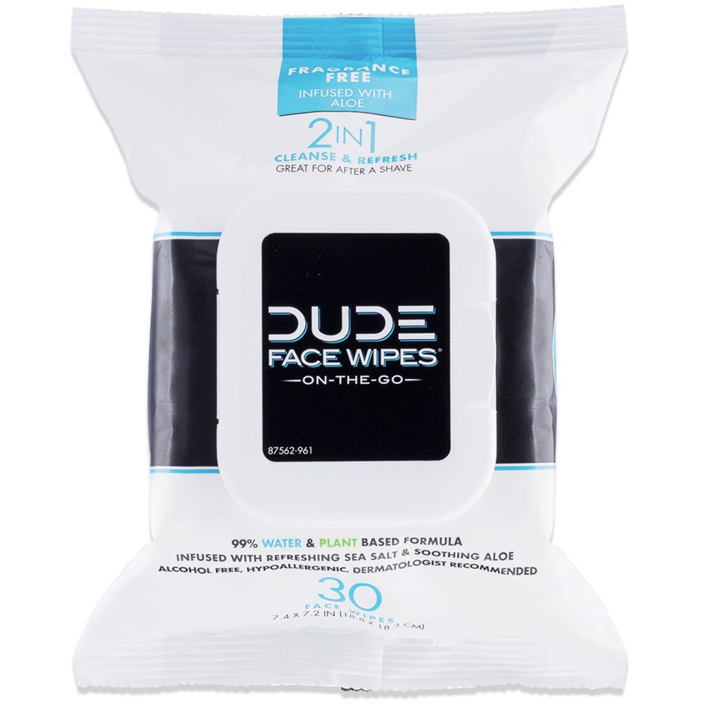 Dude Wipes - 30 Unscented Alcohol-Free Face & Body Cleansing Wipes With Aloe & Sea Salt