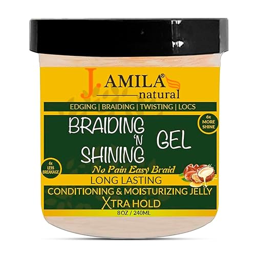 J. Amila Extreme Hold Braiding & Shining Gel - Flake-Free, Moisturizing For Curly Hair, 8 Oz