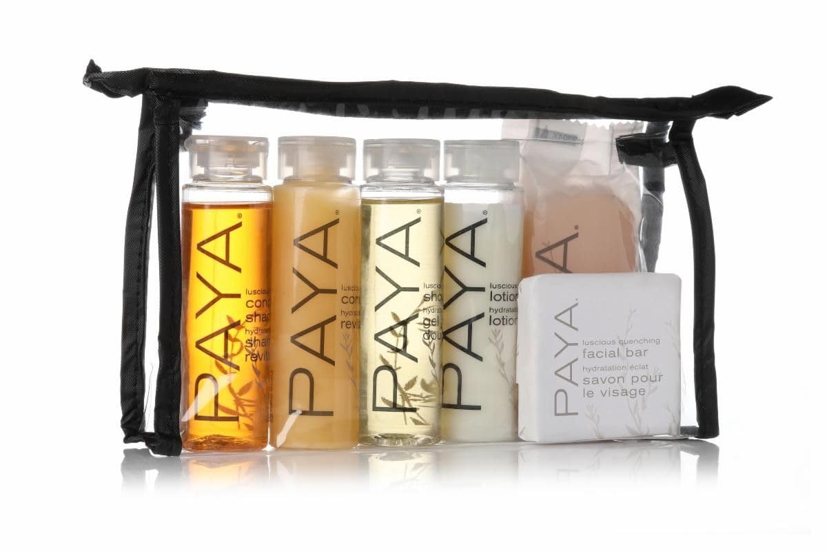 Aconl Paya Organics 6-Piece Toiletry Travel Set - Shampoo, Conditioner, Shower Gel, Soaps & Tote Bag