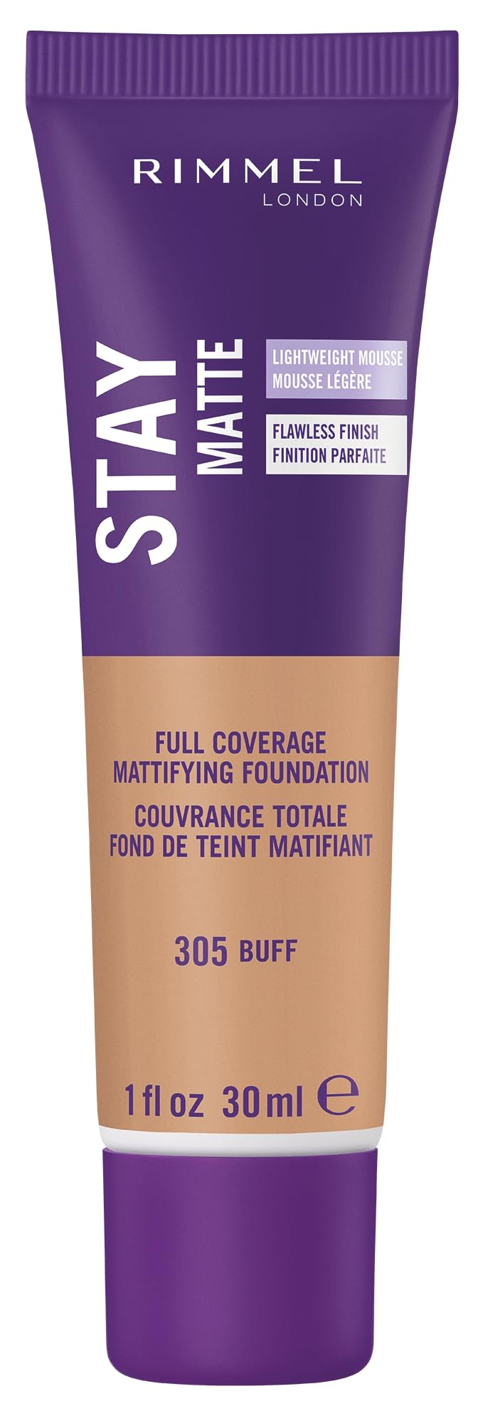 Rimmel London Stay Matte Liquid Mousse  305 Buff  Foundation  Lightweight  Shine Control  OilFree  1oz