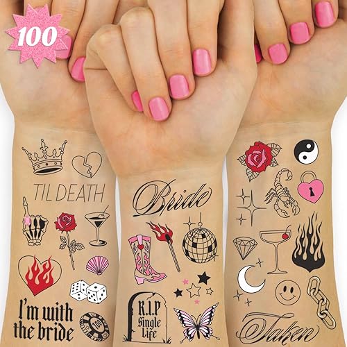 Xo, Fetti Bachelorette Temporary Tattoos - 100 Foil Styles For Parties & Bridal Showers