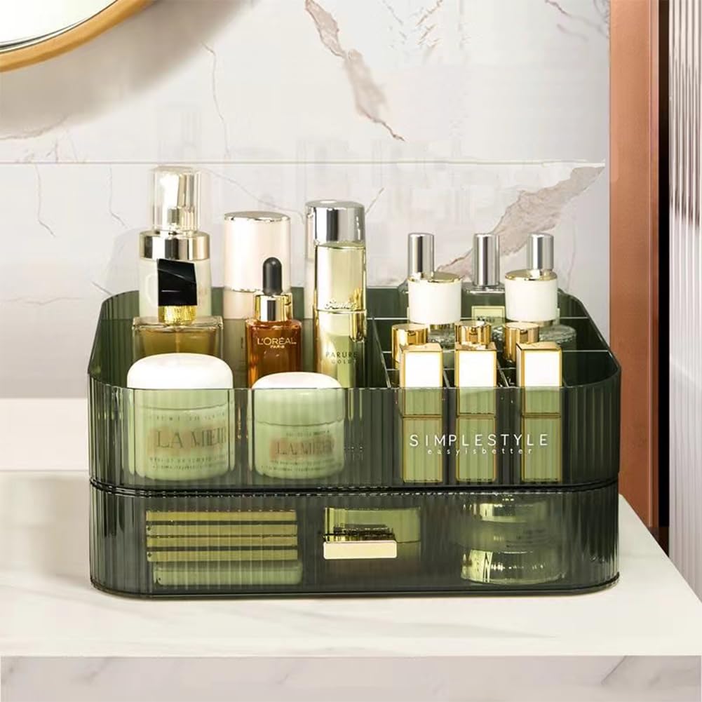 Miuopur Clear Green Makeup Organizer With Stackable Drawers For Cosmetics And Skincare