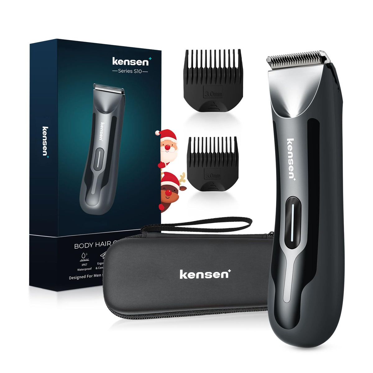 Kensen Body Hair Trimmer For Men, Waterproof Rechargeable Groomer With Ceramic Blades, Black