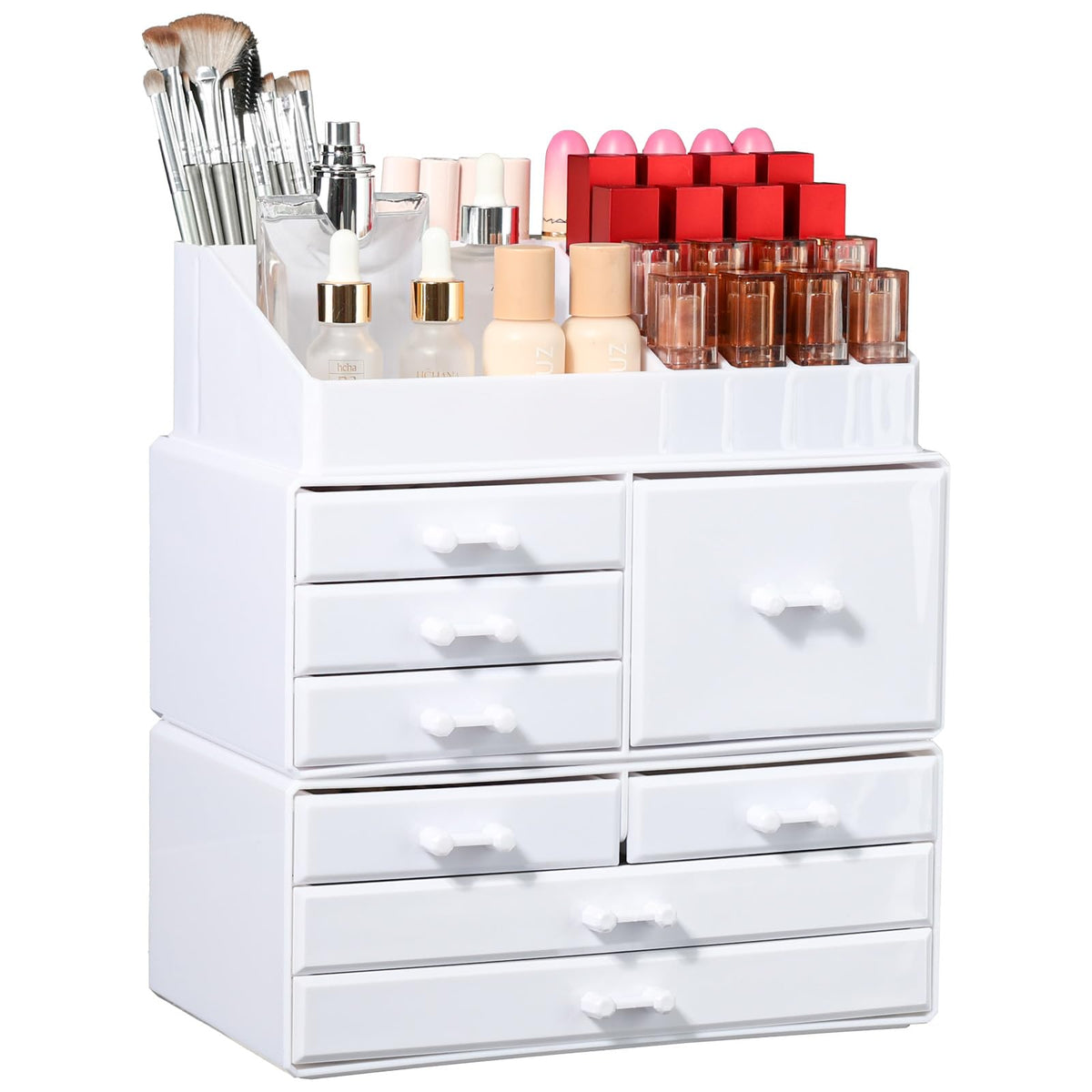 Cq Acrylic 8-Drawer Organizer - Stackable White Cosmetic Display Case For Desk & Bathroom