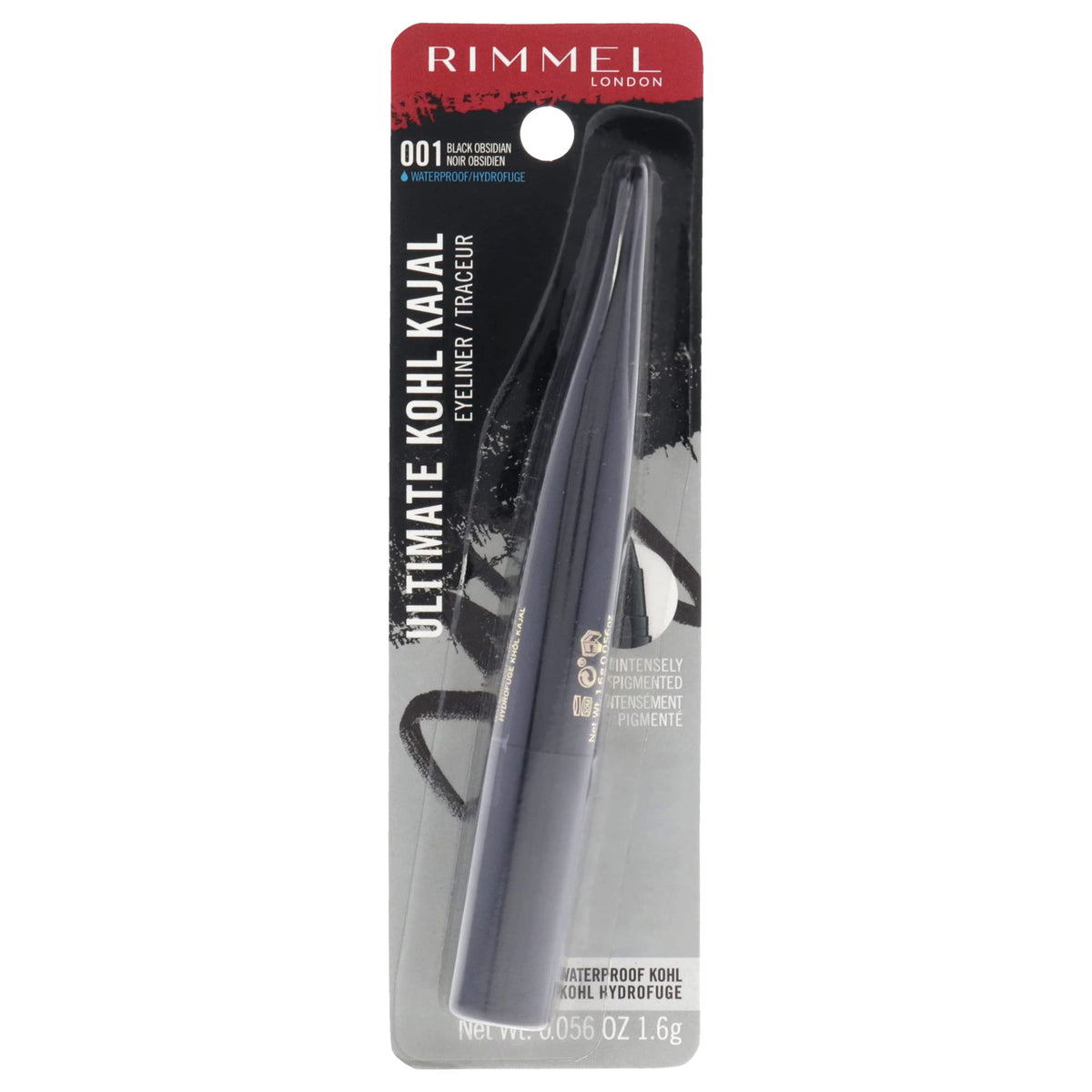 Rimmel London Ultimate Kohl Kajal Waterproof Eyeliner, 001 Black Obsidian, 0.04 oz