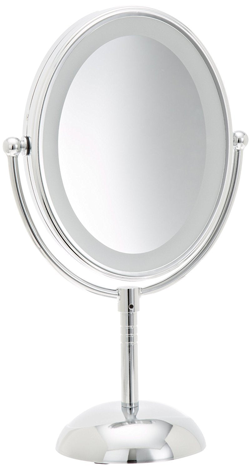 Conair Led Lighted Makeup Mirror, 1X/7X Double-Sided Magnifying, Chrome, Battery Operated