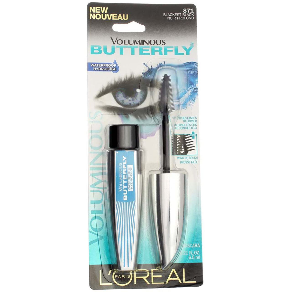 L'Oréal Paris Voluminous Butterfly Waterproof Mascara, Blackest Black, 2-Pack