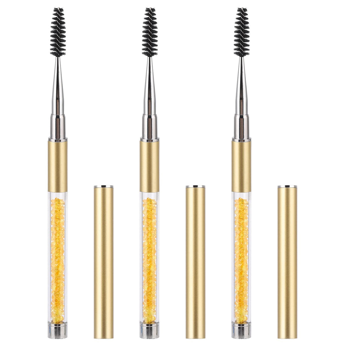 Tbestmax 3 Pcs Gold Mascara Wands & Eyelash Brushes with Caps for Travel