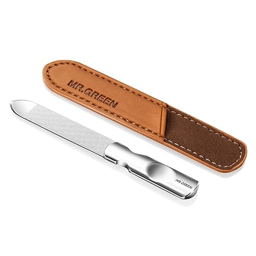 Mr.Green Mini Stainless Steel Nail File - Double Sided, Non-Slip Handle, Leather Case