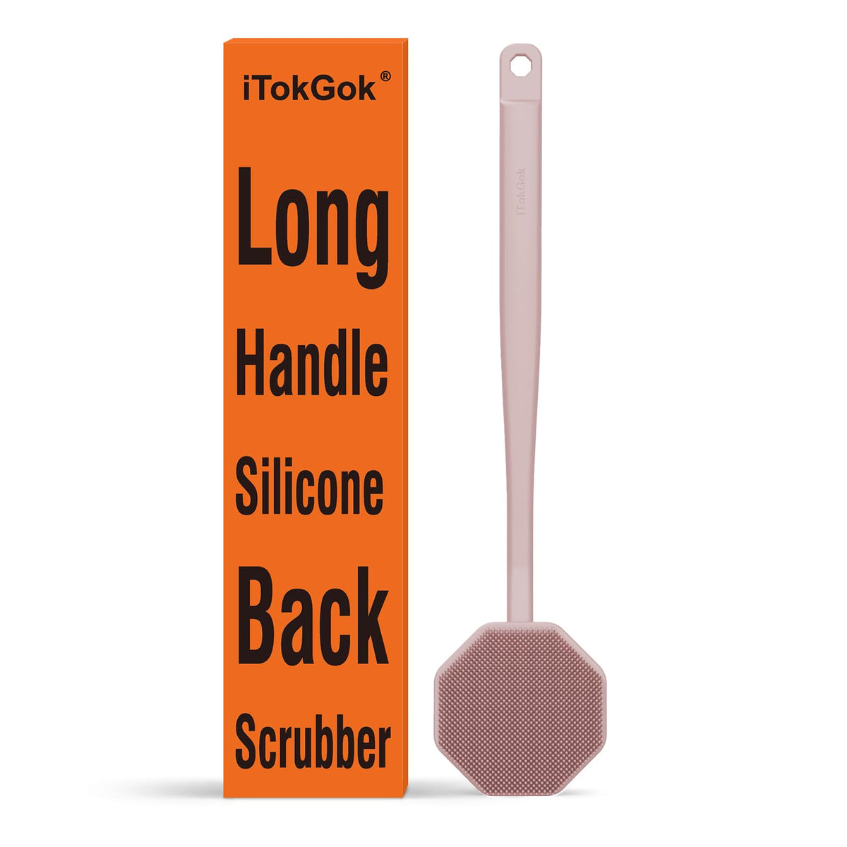 Itokgok Silver-Infused Silicone Back Scrubber With Long Handle - Ergonomic, Sand Pink