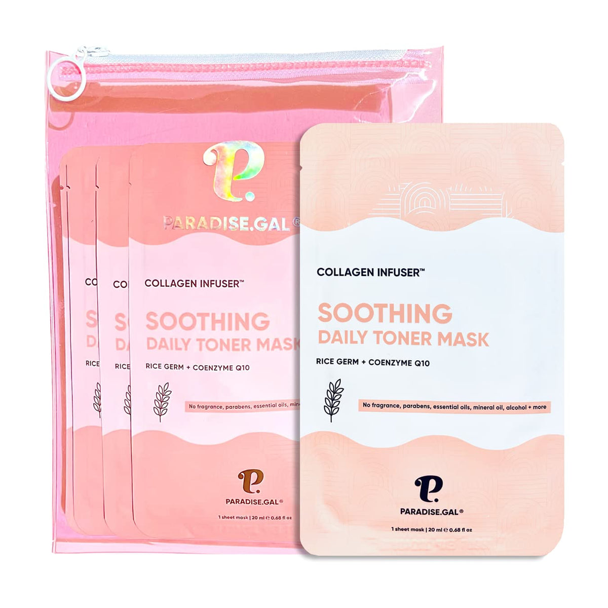 Paradisegal Soothing Face Masks 10-Pack - Korean Skincare With Collagen & Niacinamide