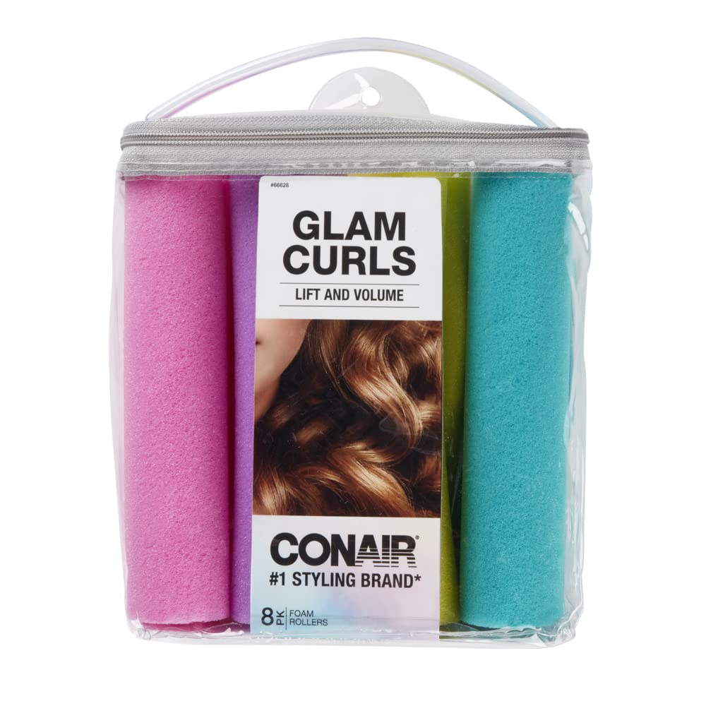 Conair Foam Hair Rollers - Heatless Curls, Assorted Sizes, 8 Count With Storage Case