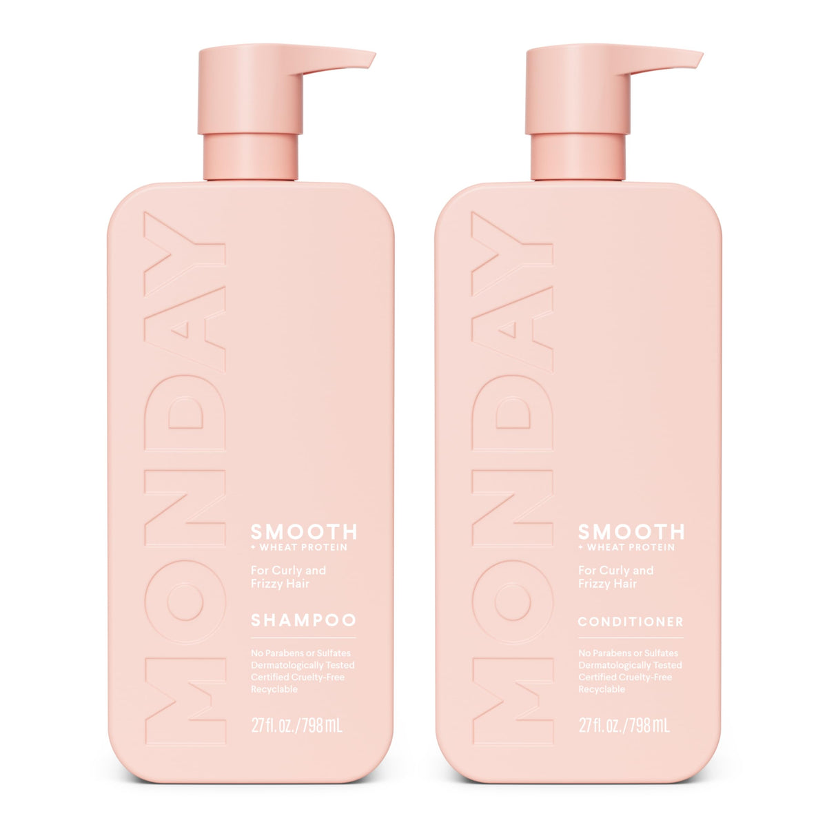 Monday Haircare Smooth Shampoo & Conditioner Set, 54 Fl Oz, For Frizzy & Curly Hair, Pink