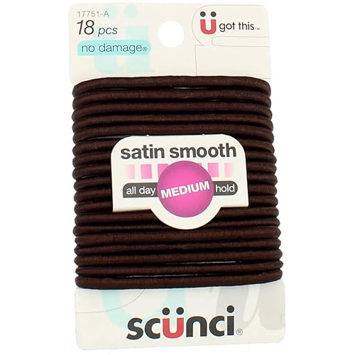 Scunci Elastic Hair Ties, Brown - 18 Count (Pack Of 1), Durable Metal Material