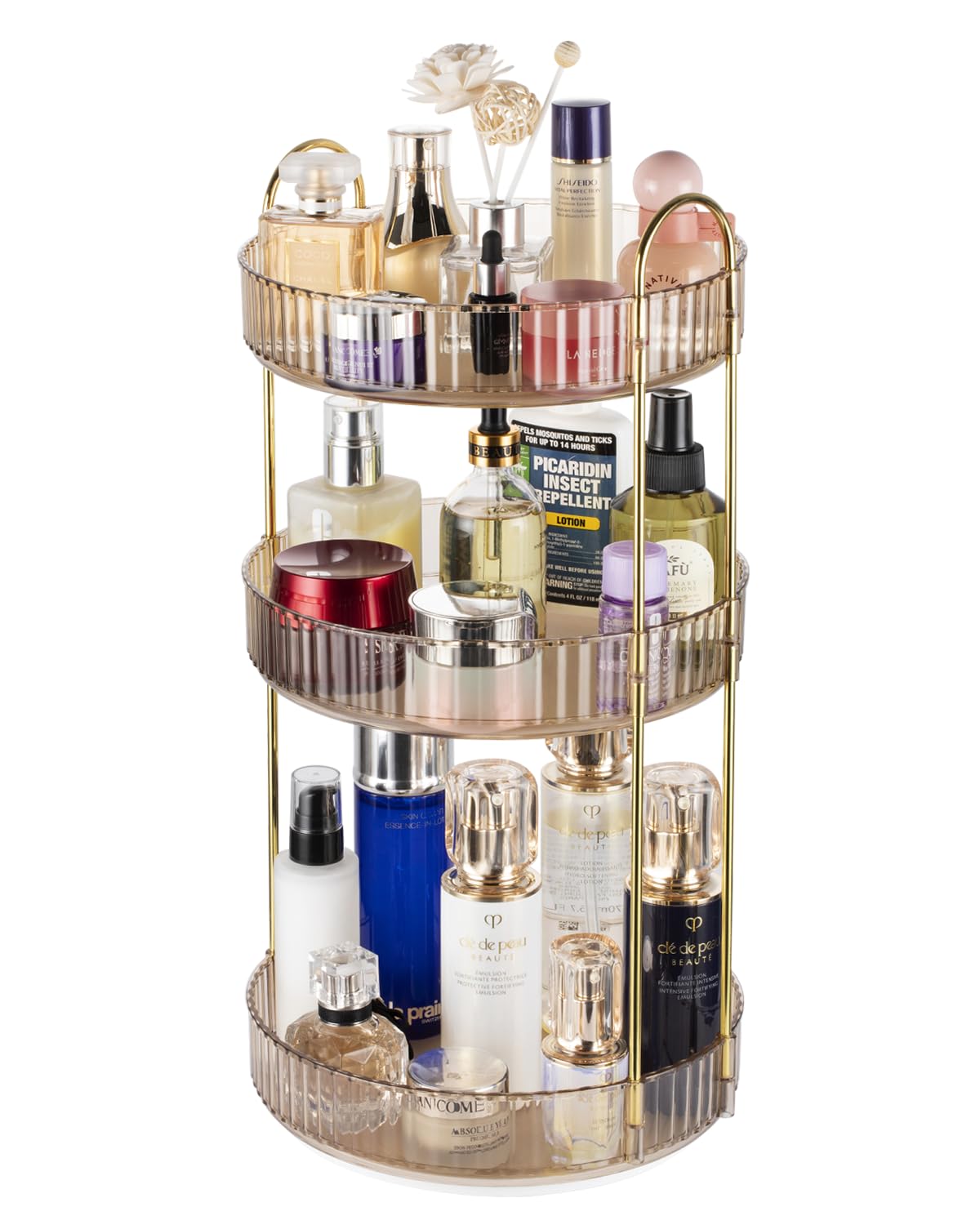 Argox 360° Rotary Makeup Organizer - Amber 3-Tier Skincare & Makeup Storage Solution