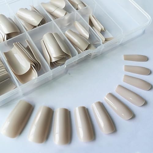 Lifextol Khaki Long Square Ballerina Glossy Press-On Nails, 120 Pcs Full Cover Acrylic for Beginners