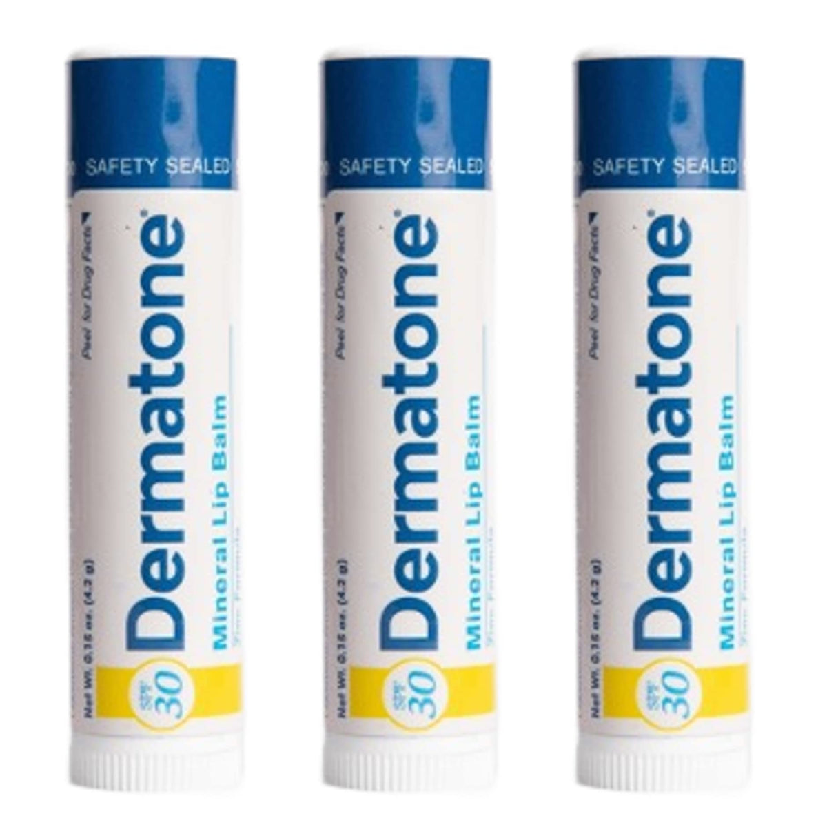 Dermatone Mineral Lip Balm 3-Pack | Spf 30, Moisturizing, Reef Safe, Jojoba & Avocado Oil