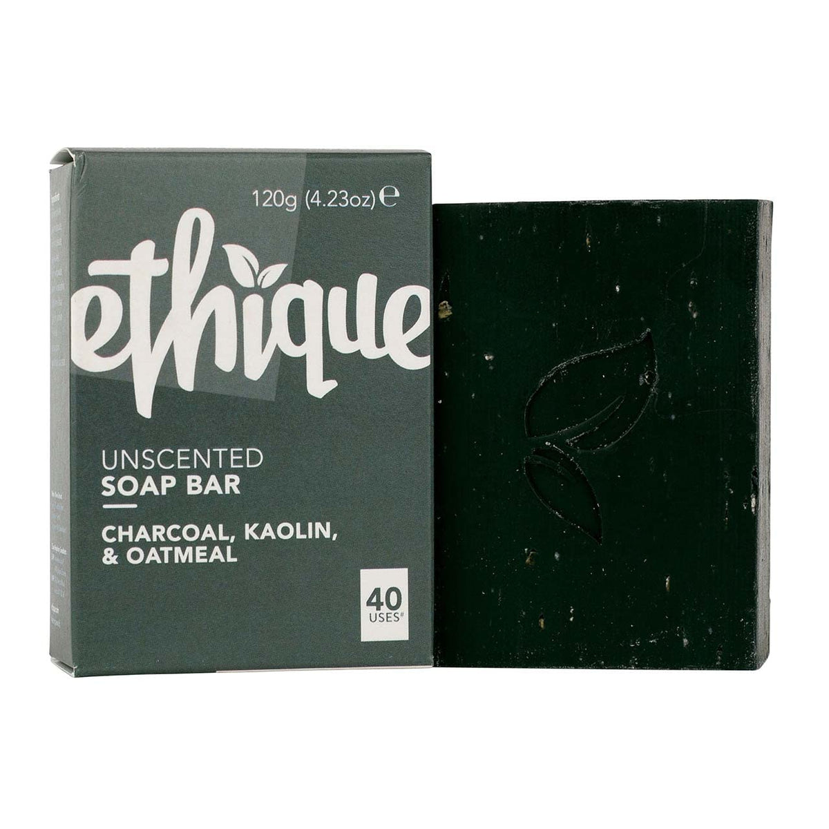 Ethique Unscented Charcoal & Oatmeal Soap Bar - Vegan, Eco-Friendly Body Wash For Sensitive Skin 4.23 Oz