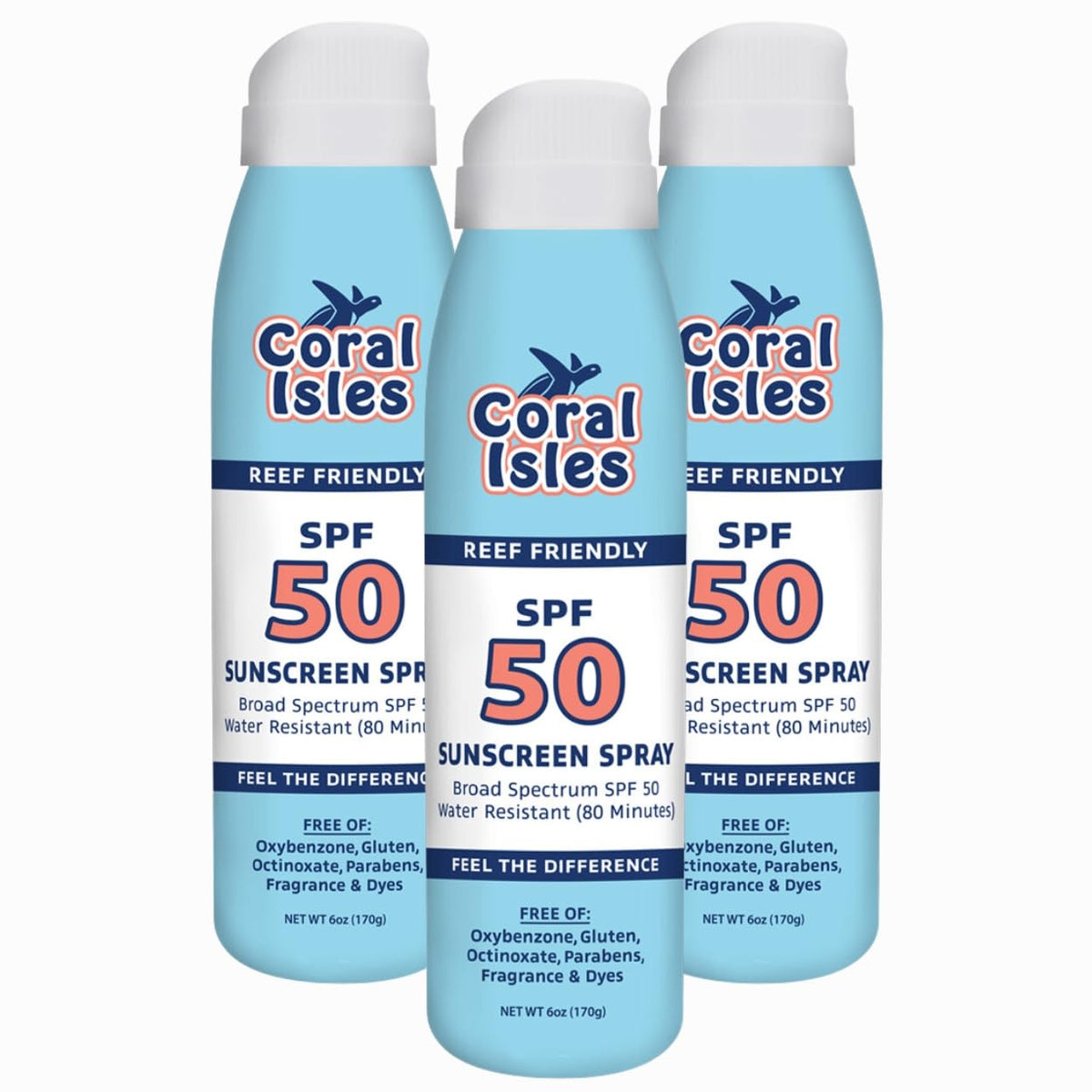 Coral Isles Spf 50 Reef Safe Sunscreen Spray - 3 Pack, Water Resistant, Fragrance Free