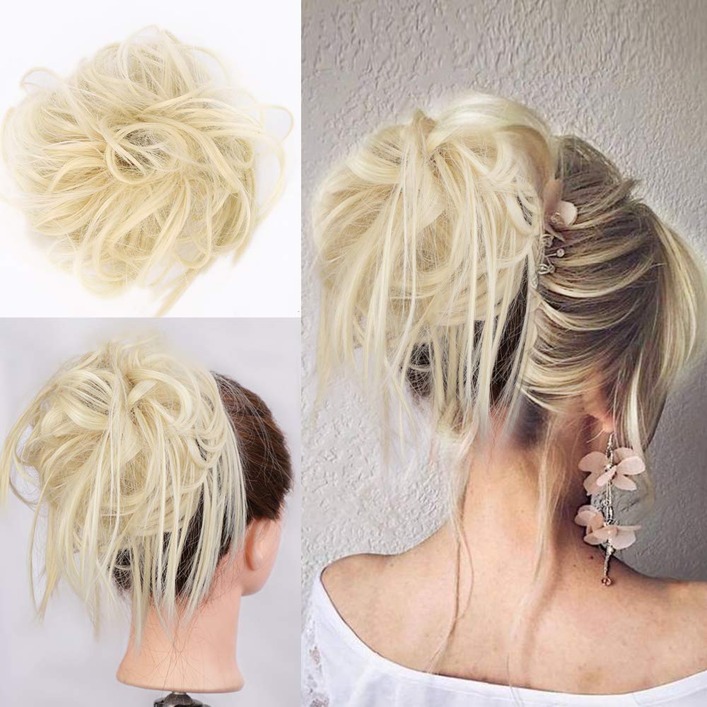 Lativ Blonde Messy Hair Bun Scrunchies Extension With Elastic Rubber Band For Women & Girls